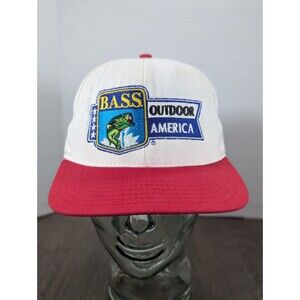 Vintage 90s BASS Outdoor America Snapback Hat Off White Red Canvas Made In USA